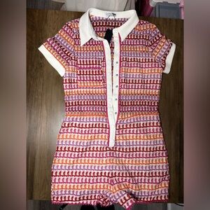 Fashion Nova Pink and Orange Knit Polo Romper